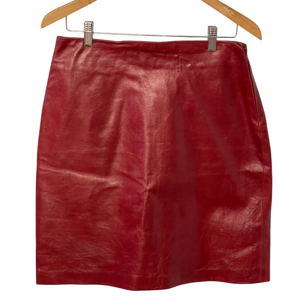 Vintage Finity Leather Pencil Skirt Red Size 10 90s Mobwife Office Siren